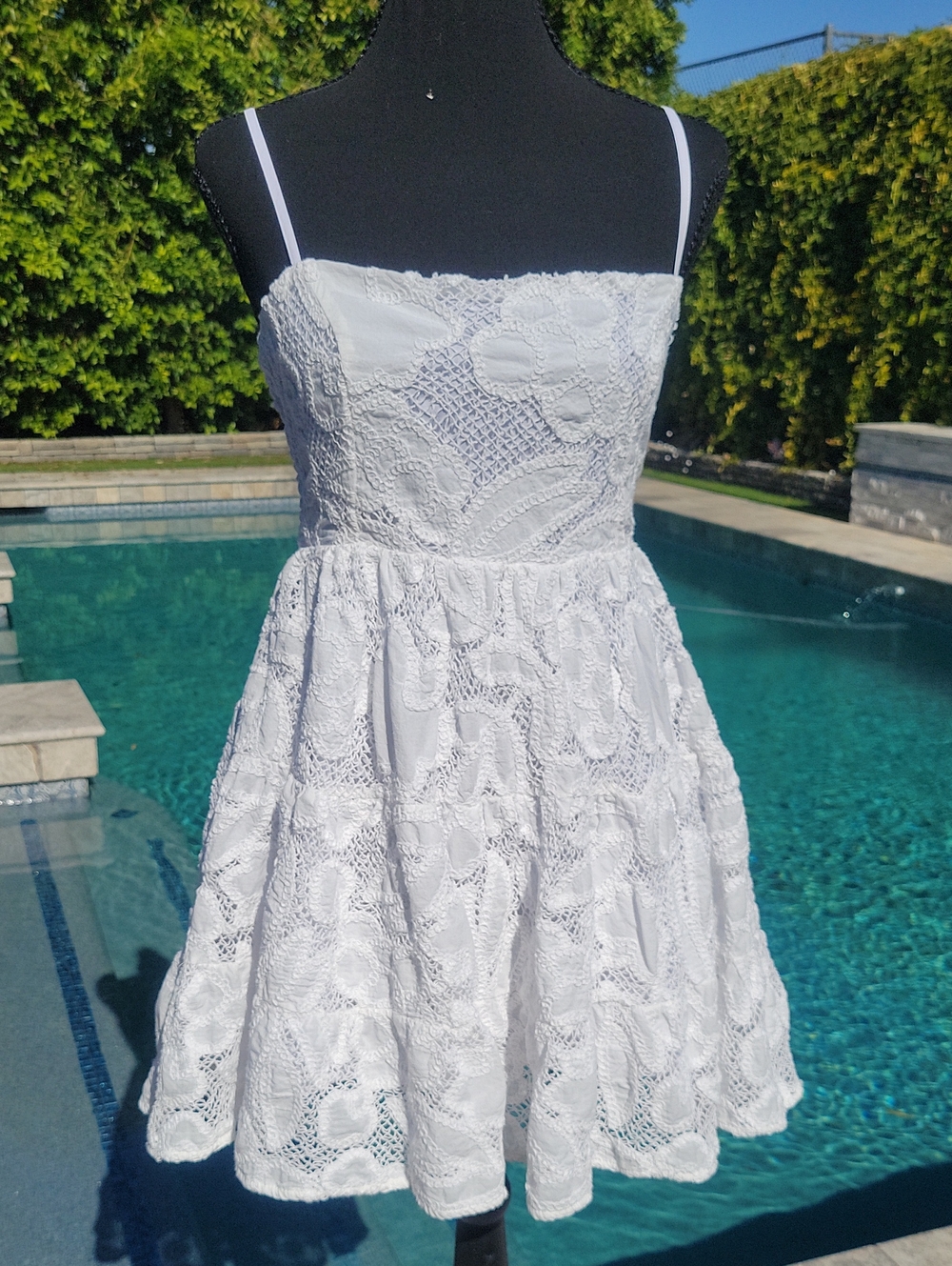 Maaji White Lace Overlay 100% Cotton Boho Tiered Mini Dress L